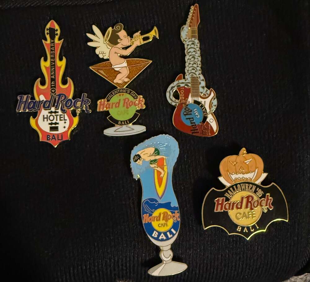 Hard Rock Cafe Bali Assorted Collectible Enamel Pins Set of 5